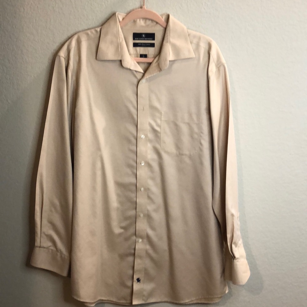 HART SCHAFFNER MARX 100%PIMA COTTON LONGSLEEVE SHIRT,peach color men size 17/35